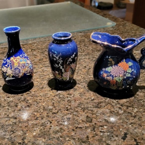Vintage Japanese Kobalt Blue Porcelain 3 pcs. jar Set